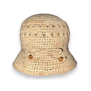 Liz Claiborne Women's Straw Bucket Hat with Beaded Bow
